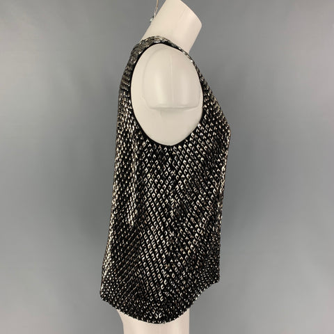 GUCCI Taille 4 Haut de robe sans manches en soie perlée argent noir