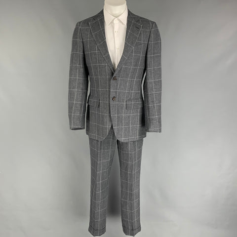 SUIT SUPPLY Size 38 Charcoal White Window Pane Linen Notch Lapel Suit
