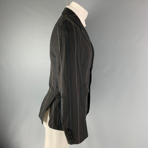 COMME des GARCONS Chest Size S Grey Charcoal Stripe Wool / Linen Sport Coat