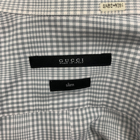 GUCCI Size S Grey White Plaid Cotton Button Up Long Sleeve Shirt