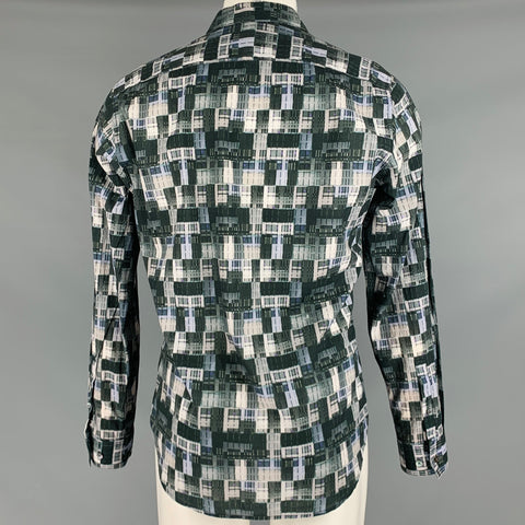 THEORY Size M Grey Multi Color Print Cotton Button Up Long Sleeve Shirt