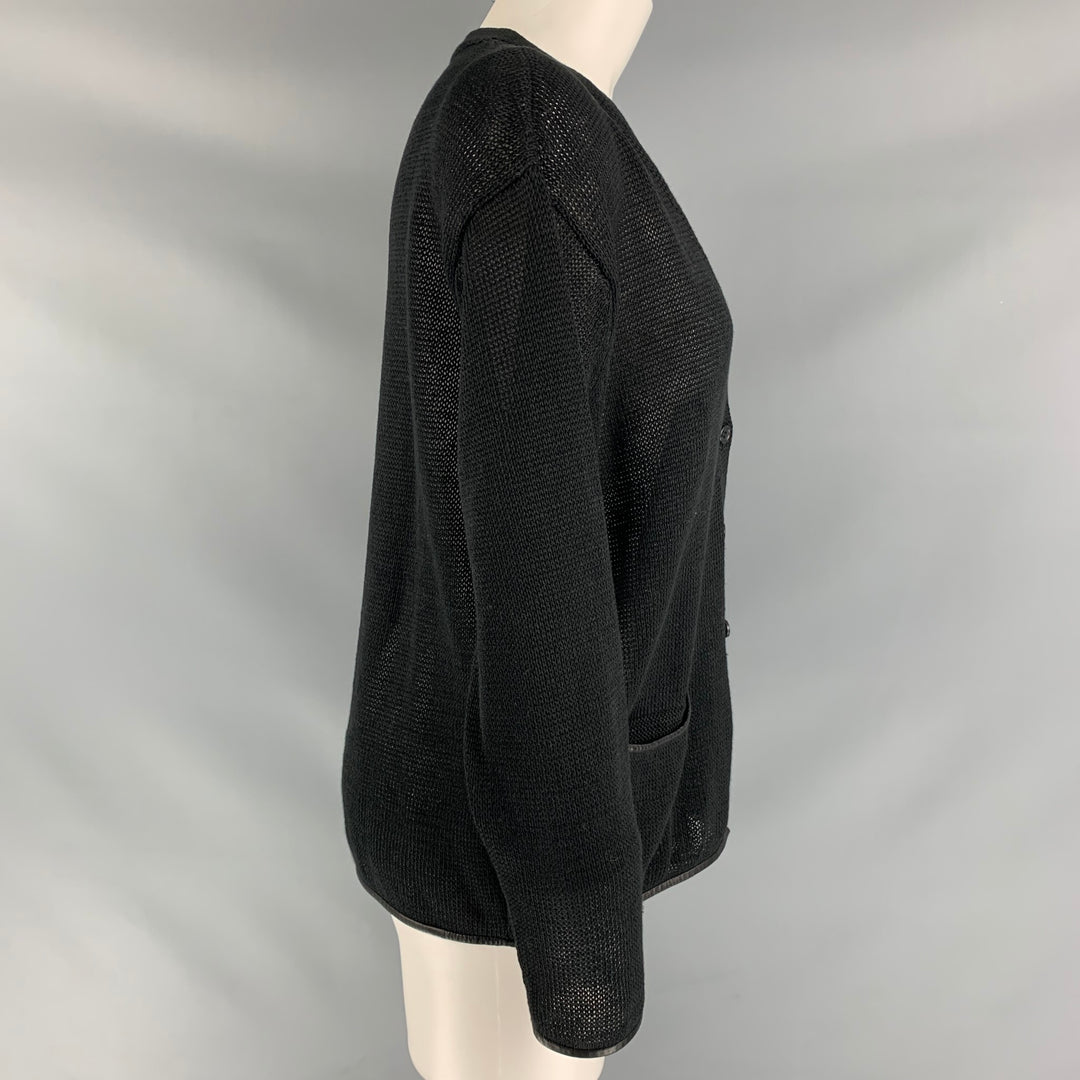 IAN R.N. Size S Black Linen Solid Leather Cardigan