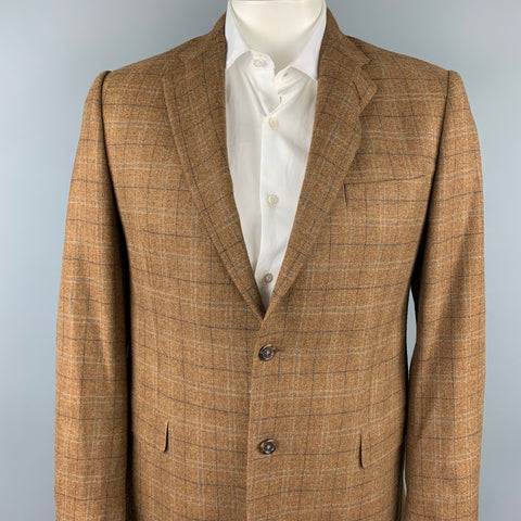 BURBERRY LONDON Size 42 Brown Plaid Wool / Cashmere Notch Lapel Sport Coat