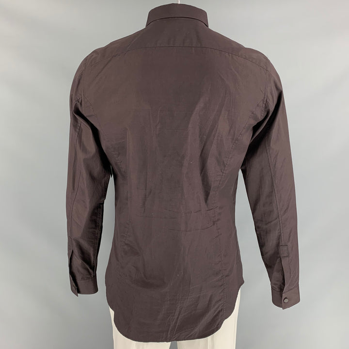 CALVIN KLEIN COLLECTION Size L Solid  Brown  Cotton Snaps  Long Sleeve Shirt