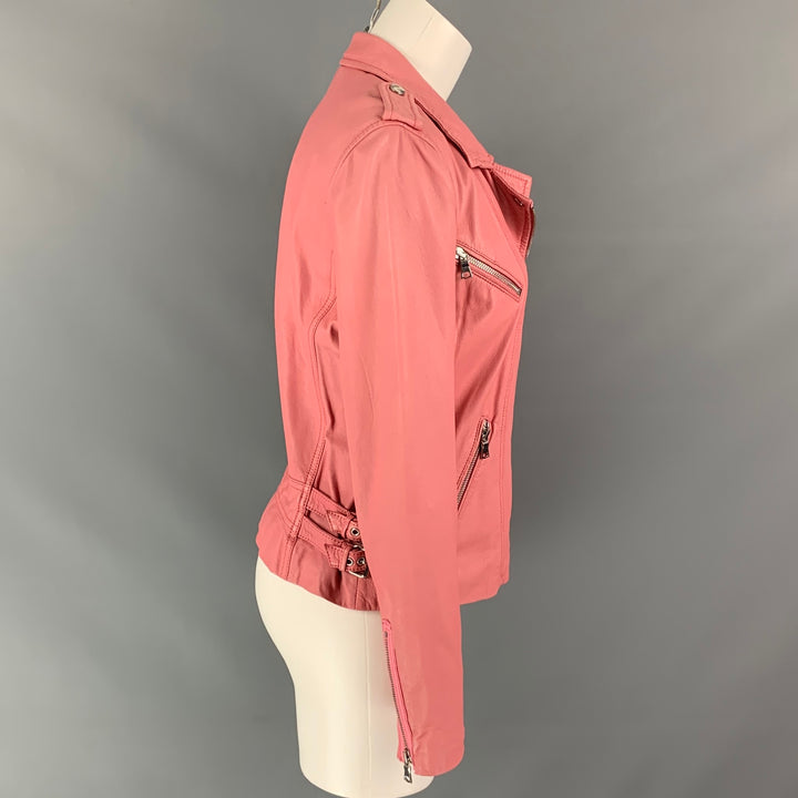 REBECCA TAYLOR Size 6 Pink Leather Motorcycle Jacket