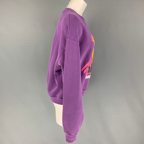 MADHAPPY Size XS Purple Yellow Cotton Crew-Neck Pullover