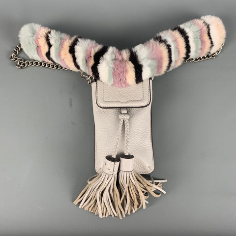 REBECCA MINKOFF Grey Rabbit Fur Leather Cross Body Handbag