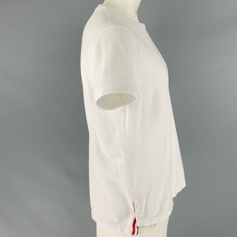 THOM BROWNE Taille XL T-shirt à manches courtes en coton à bordure contrastée blanche