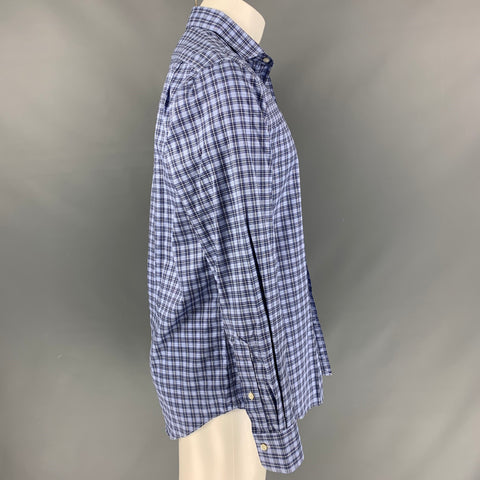 POLO by RALPH LAUREN Size M Light Blue Navy Plaid Cotton Long Sleeve Shirt
