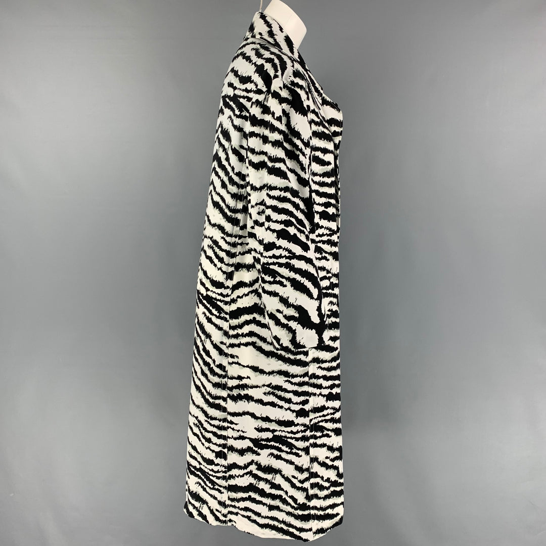 VICTOR ALFARO Size XS Black White Animal Print Polyester Belted Coat