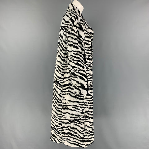 VICTOR ALFARO Taille XS Manteau ceinturé en polyester imprimé animal blanc noir
