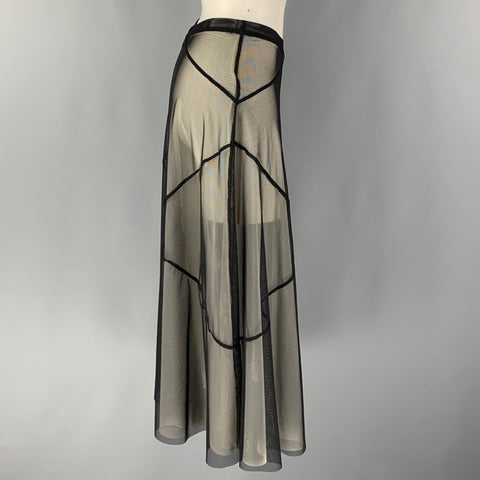 KATHRYN BOWEN Talla 2 Negro Blanco Nylon Spandex Falda evasé transparente
