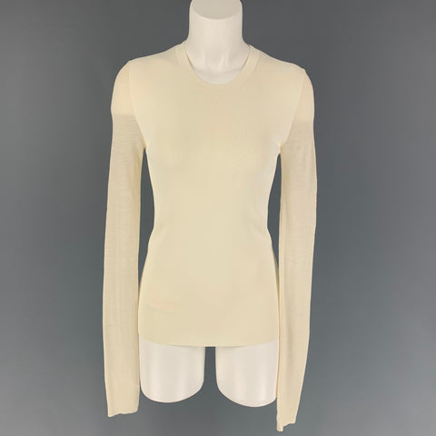 CELINE Size M Cream Viscose Blend Two Tone Crew-Neck Pullover