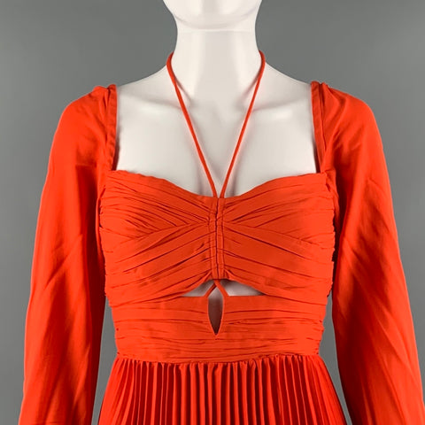 SELF-PORTRAIT Size 8 Orange Viscose Blend Pleated Off-Shoulder Cocktail Dress