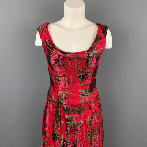 CAROLINA HERRERA Talla 8 Vestido de cóctel de tulipán de seda jacquard rojo