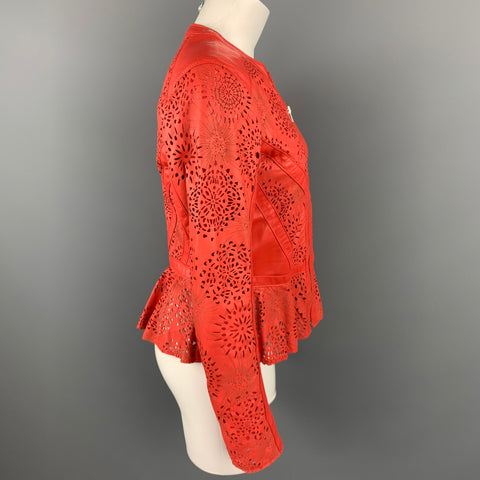 Chaqueta forrada de malla de cuero perforado color coral Q 40 Talla 10