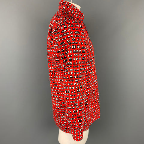 WALTER VAN BEIRENDONCK Size M Red Print Cotton Button Up Long Sleeve Shirt