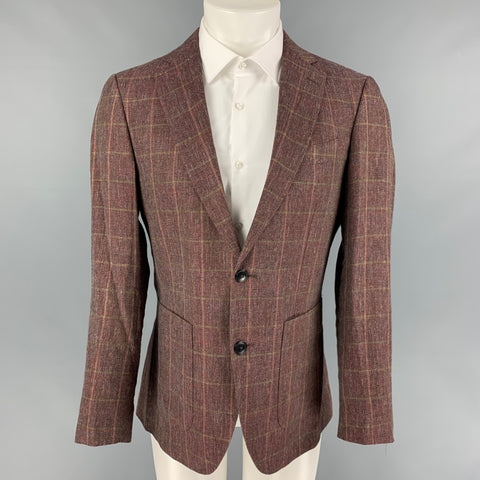 RODD & GUNN Size S Burgundy Olive Plaid Viscose Linen Sport Coat