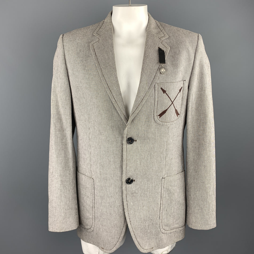 VIKTOR &amp; ROLF X H&amp;M Talla 44 Abrigo deportivo con bolsillo de flecha de algodón con cabeza de clavo marrón y blanco