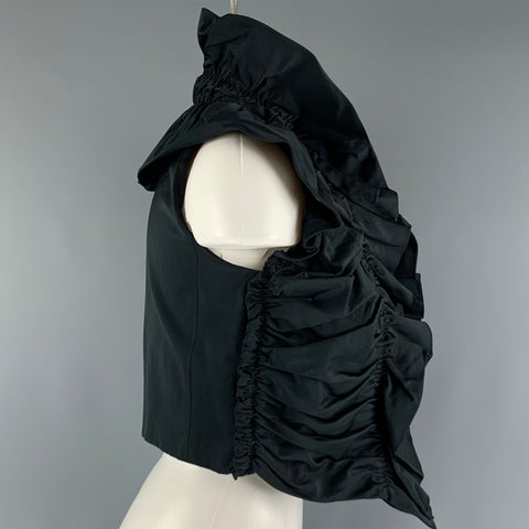 MAX MARA Talla 8 Chaleco frontal abierto fruncido de poliéster y algodón negro