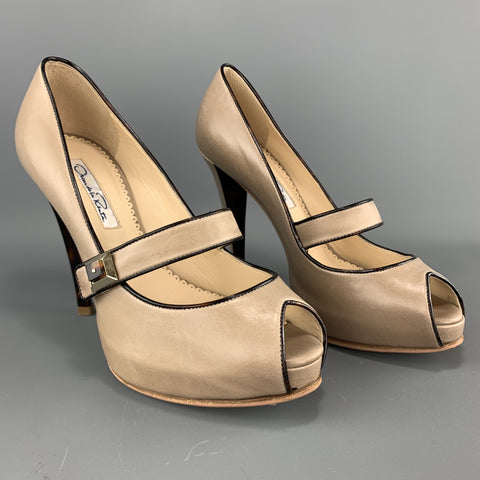 OSCAR DE LA RENTA Zapatos Mary Jane con punta abierta de cuero color topo talla 6