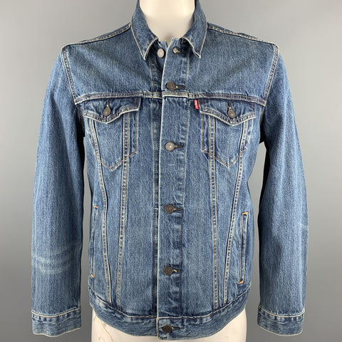 LEVI'S Size L Indigo Contrast Stitch Denim Trucker Jacket