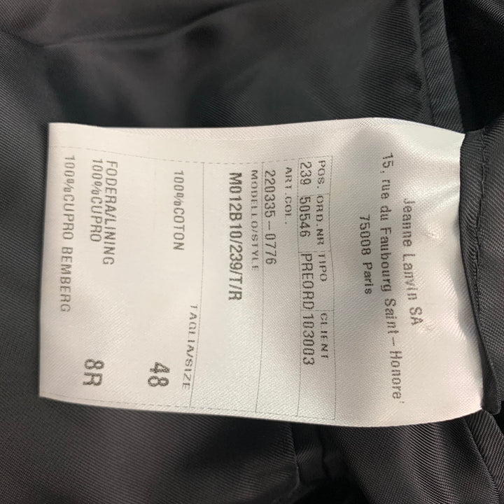 LANVIN Chest Size 38 Black Solid Cotton Velvet Notch Lapel Sport Coat