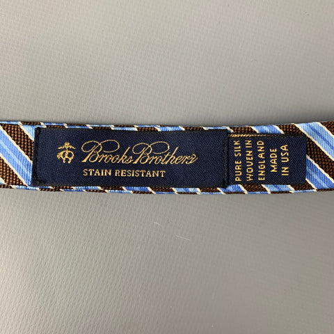 BROOKS BROTHERS Brown & Light Blue Diagonal Stripe Silk Bow Tie