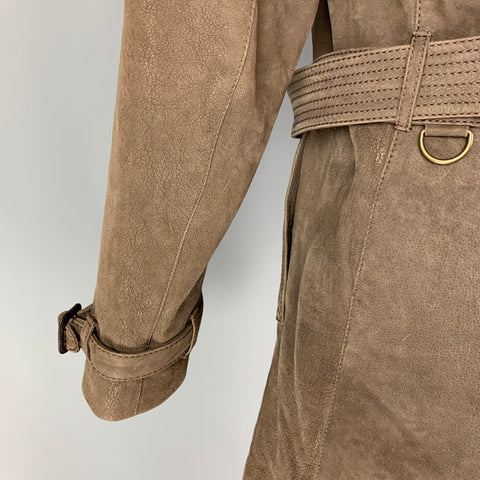 BURBERRY LONDON Size 40 Taupe Leather Single Breasted Belted Coat