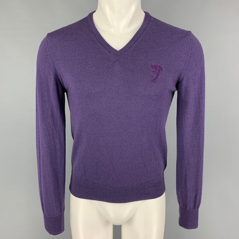 VERSACE COLLECTION Size S Purple Embroidery Wool V-Neck Pullover