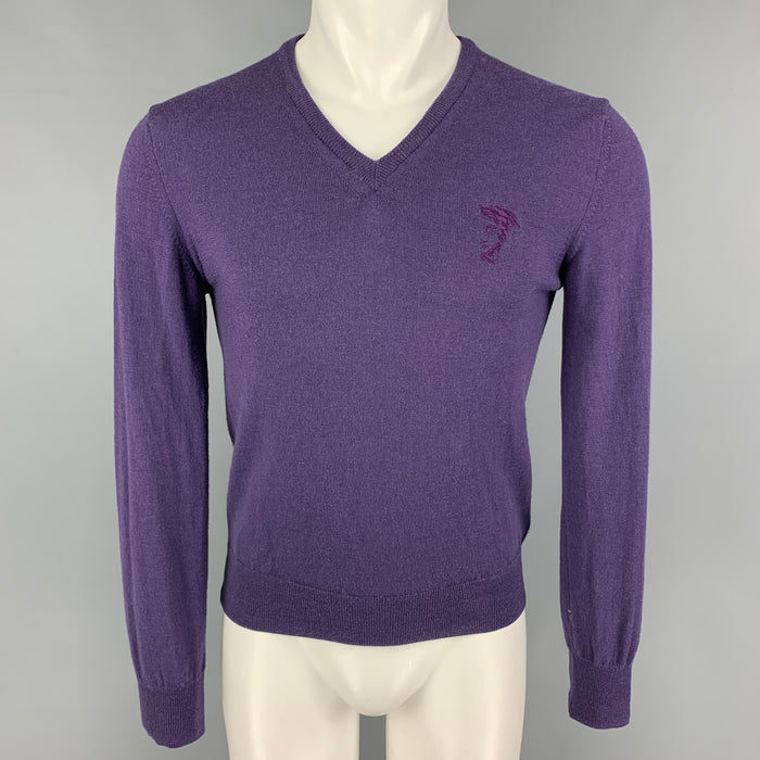 VERSACE COLLECTION Size S Purple Embroidery Wool V-Neck Pullover