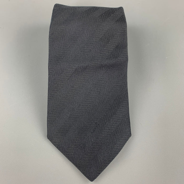ERMENEGILDO ZEGNA Black on Black Diagonal Stripe Silk Tie
