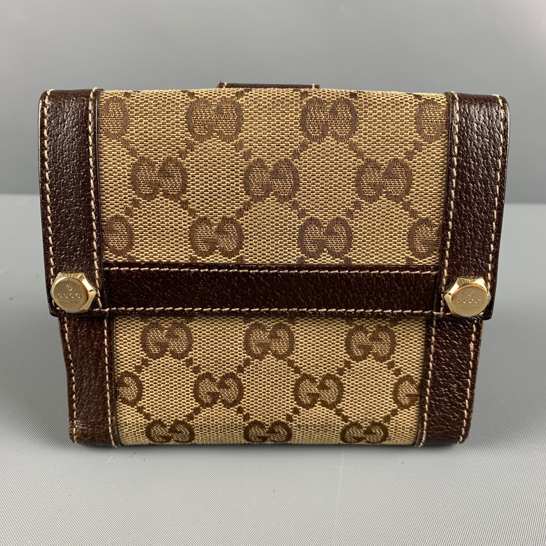 GUCCI Walet Brown Beige Monogram Canvas Leather