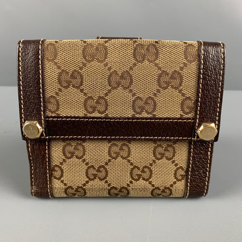 GUCCI Walet Cuero de lona con monograma marrón beige