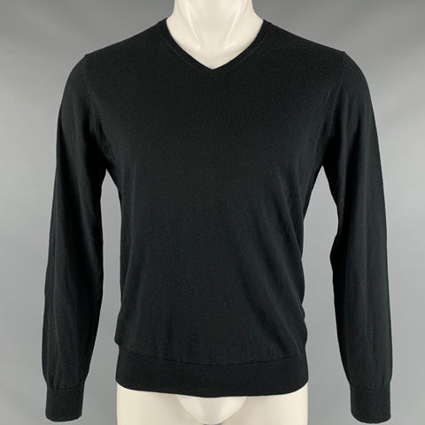 MASSIMO DUTTI Taille S Pull Col V Noir Coton Soie Cachemire