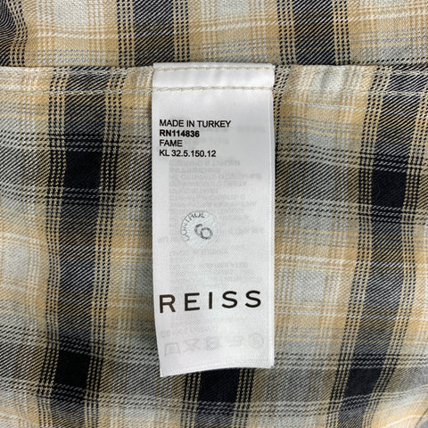 REISS Size S Beige Black Plaid Cotton One pocket Long Sleeve Shirt