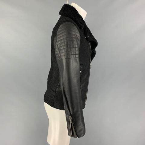 THE KOOPLES Size M Black Shearling Leather Biker Jacket