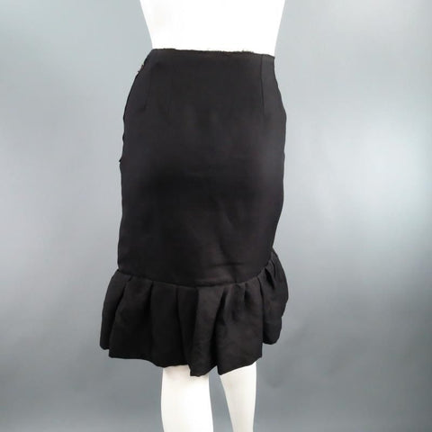 LANVIN Primavera 2006 US 6 Falda lápiz de seda negra con dobladillo con volantes