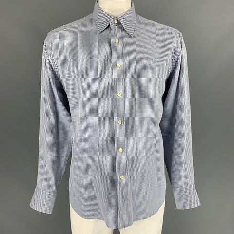 ROBERT GRAHAM Talla XL Camisa de manga larga con botones de algodón con cabeza de clavo azul y blanca