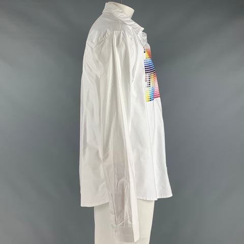 PLEASURES Size XL White Multi-Color Print Cotton Button Up Long Sleeve Shirt