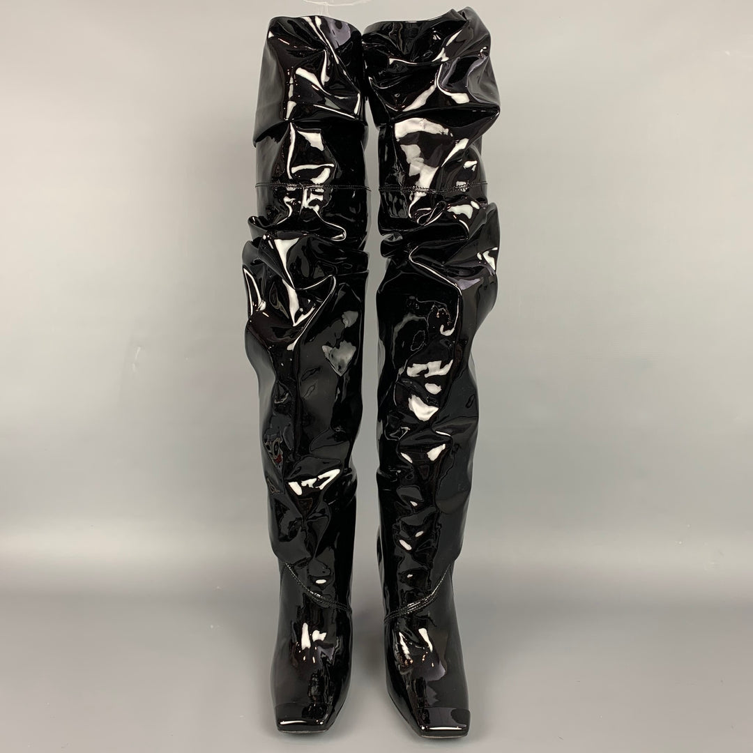 TOM FORD Size 7.5 Black Patent Leather Scrunched 105mm Boots