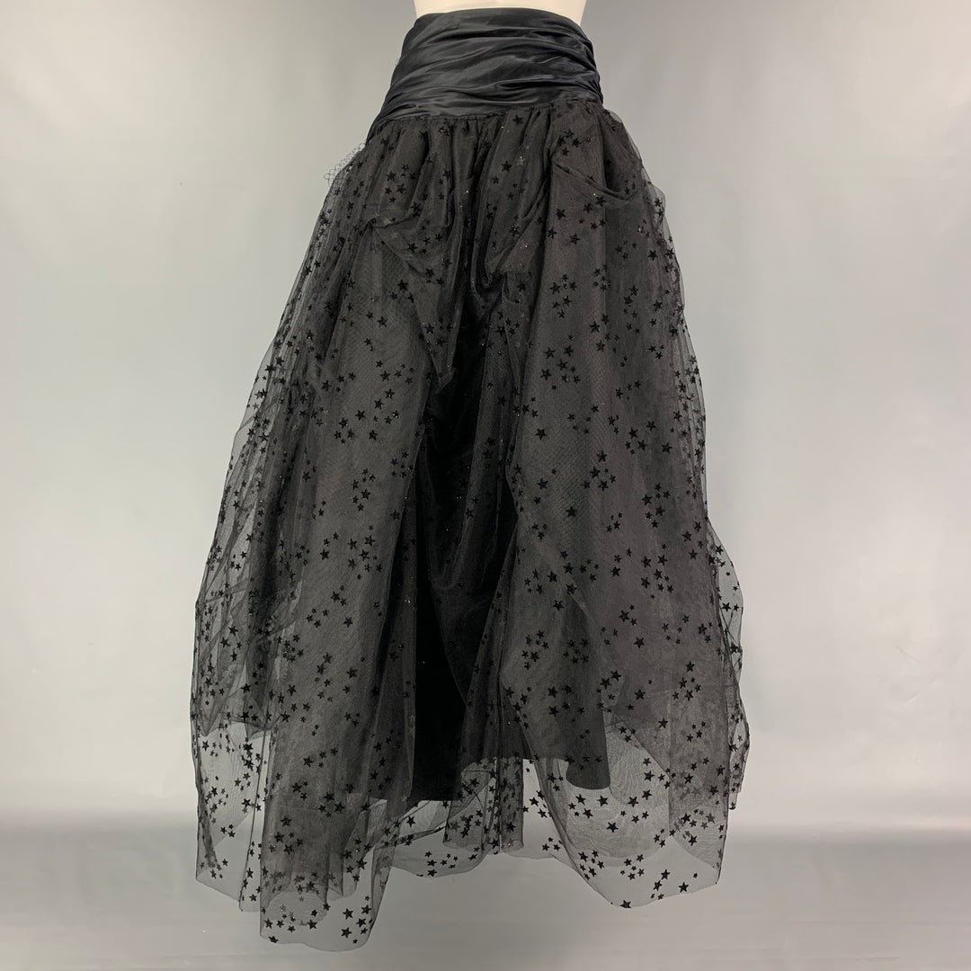 FAITH CONNEXION Size 6 Black Viscose Stars Long Skirt