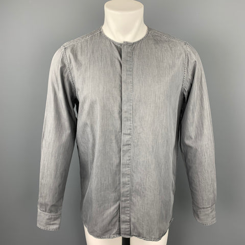 STEVEN ALAN Size S Grey Cotton Collarless Long Sleeve Shirt