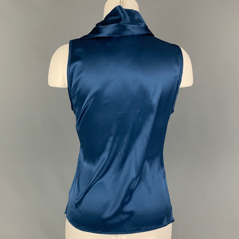 ETRO Size 4 Blue Silk Ruffled Sleeveless Dress Top