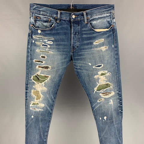 POLO par RALPH LAUREN Taille 33 Jean en denim vieilli indigo avec braguette boutonnée