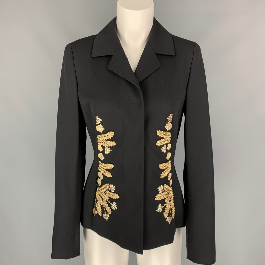 ESCADA Size 6 Black & Gold Virgin Wool Blend Embellishment Jacket