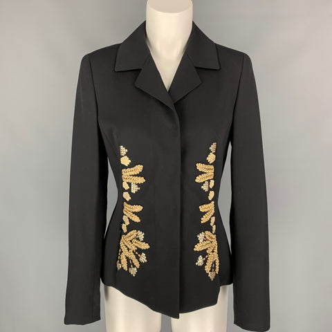 ESCADA Taille 6 Veste d’embellissement en mélange de laine vierge noire et dorée
