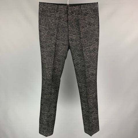 CALVIN KLEIN COLLECTION Size 32 Black & Grey Print Wool / Cotton Tuxedo Dress Pants