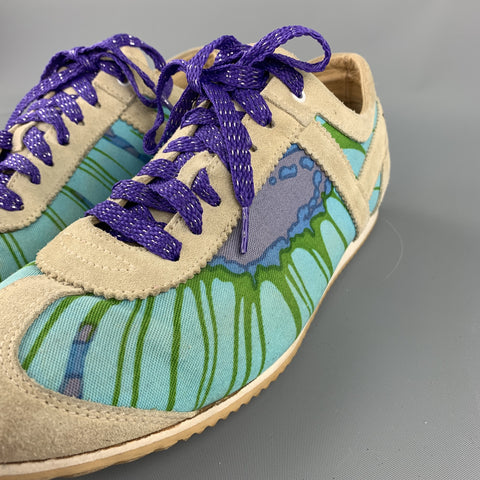 DOLCE & GABBANA Size 6.5 Taupe Floral Suede Lace Up Sneakers