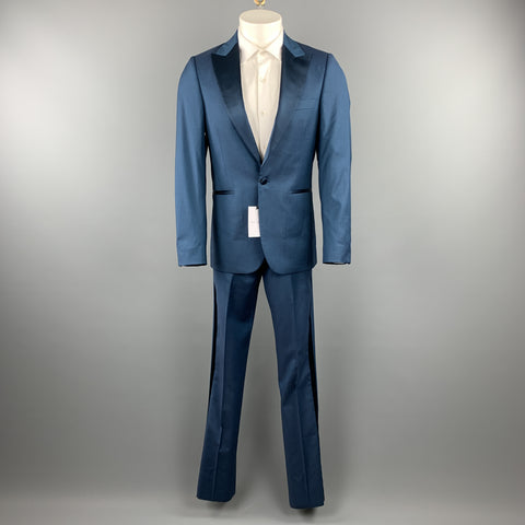 PAUL SMITH Talla 36 Esmoquin regular con solapa de pico de lana verde azulado